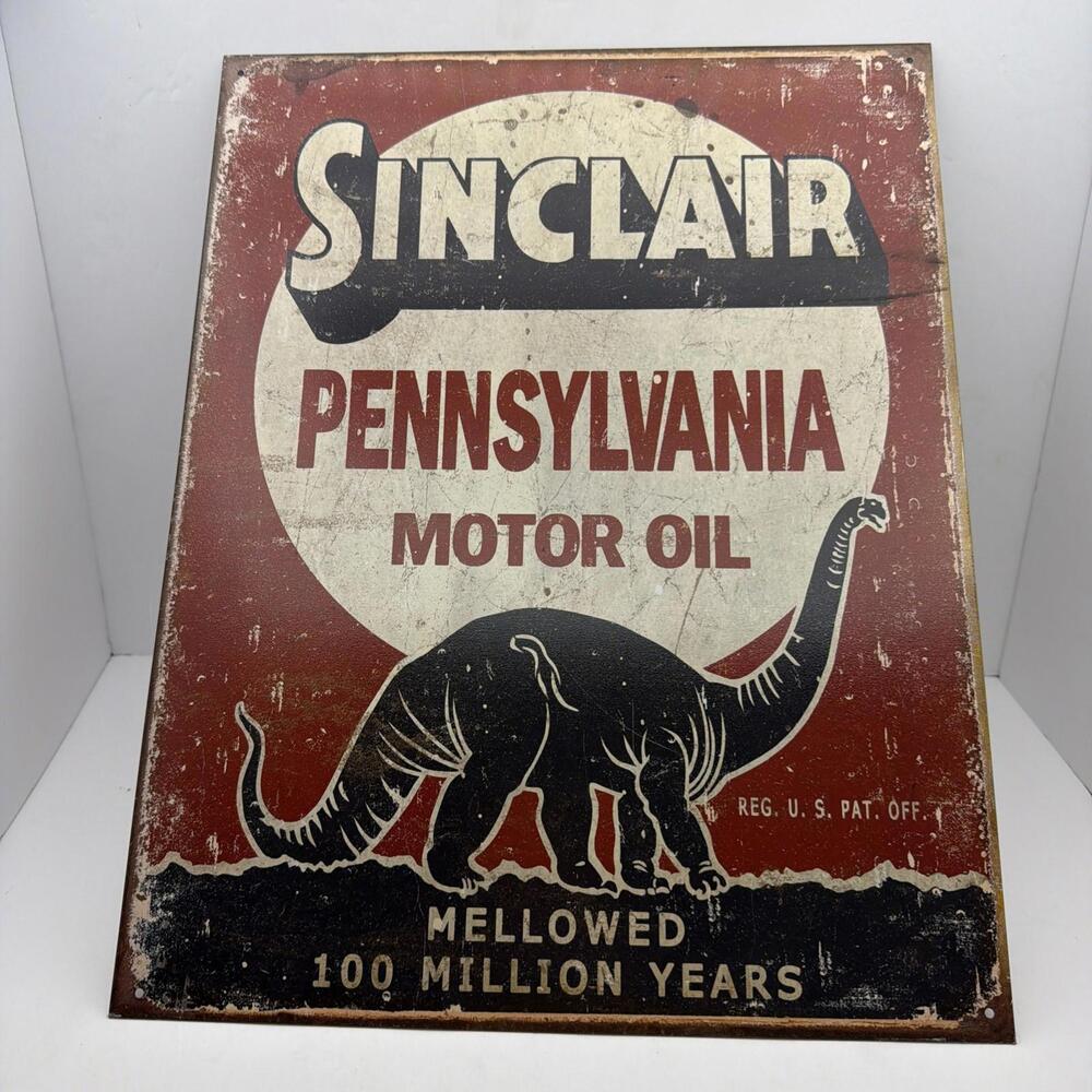 VINTAGE 12x16 in SINCLAIR PENNSYLVANIA MOTOR OIL ADV SIGN TIN METAL TACKER - X91